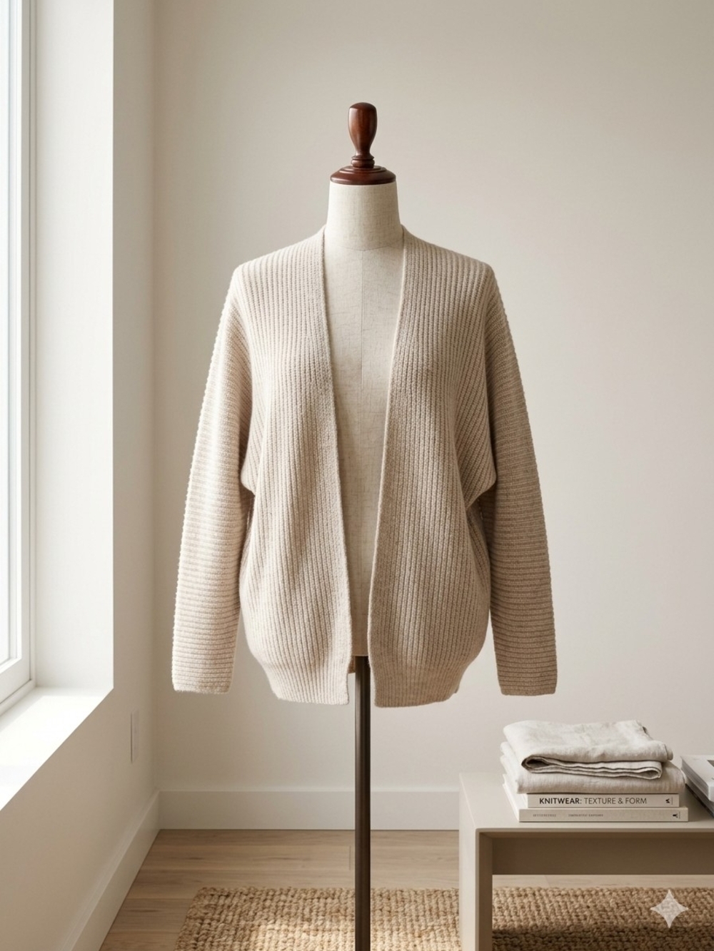Open-Front Ribbed Knit Cardigan Sweater - Cream